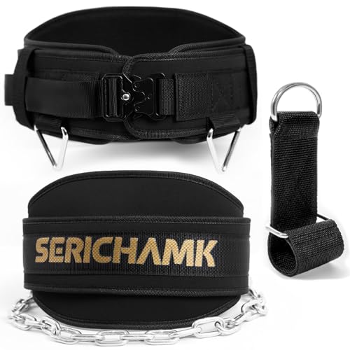 Weighted Dip Belt for Weight Lifting - 46" Pull Up Belt With Chain & Loading Straps - color: Black
