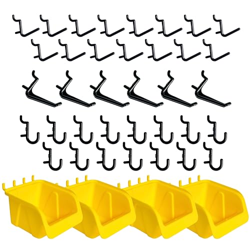 WallPeg 43 Pc. Peg Board Storage System - Pegboard Hook Assortment Organizer Bins Y/B # AM 302-2