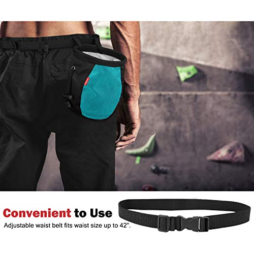 Moko Rock Climbing Chalk Bag, Bouldering Chalk Pot Bucket with Adjustable Belt & Carabiner Drawstring Climbing Gear - color: Light Blue & Black, style: Cylinder