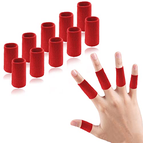 Finger Compression Sleeves, 10 Pcs | Finger Protectors Cots for Arthritis Swelling Basketball Sport, Breathable Elastic - color: Red