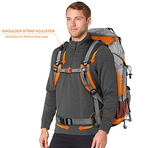 Loowoko 50L Hiking Backpack, Waterproof Camping Essentials Bag with Rain Cover, 45+5 Liter Lightweight Backpacking Back Pack - color: Orange