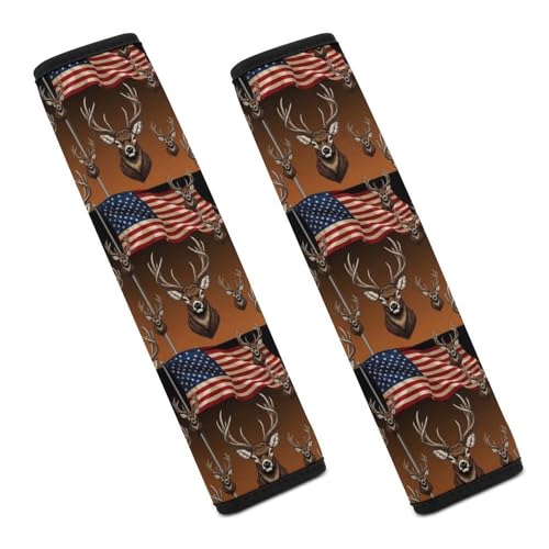 2 Pack American Flag Hunting Deer Car Seat Belt Pad Soft Padded Seat Belt Cushion for Child, Stroller Pushchair High Chair, Shock Absorption - color: Pattern 661