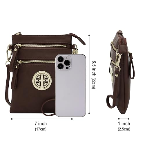 Solene Small Multi Zipper Pockets Crossbody Bag with Detachable Wristlet - color: Burgundy