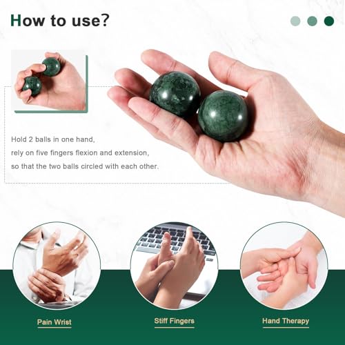 Learay 2Pcs Baoding Balls, Boading Balls for Hand Therapy, Green, 2 inch | Chinese Health Exercise Massage Balls with Carry Pouch for Stress Relief Meditation Ball - color: Green/2 Inch