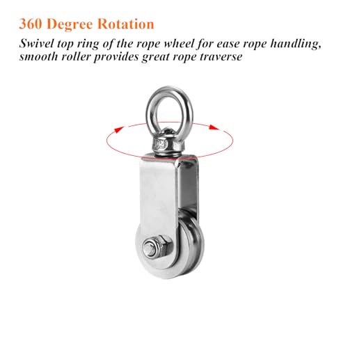 Cable Pulley Wheel Stainless Steel Snatch Rigging Blocks Heavy Duty Rope Pulley Swivel Pulley Block with Carabiner for Rigging Lifting Gym Equipment 2pcs 1.34in - size: 2 pcs