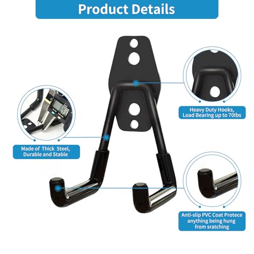 GeeWatom 2 Pack Garage Storage Utility Hooks，Garage Garden Tool Organizer，Steel Wall Mount Hooks, Garden Small U Hooks (Black) - color: Black