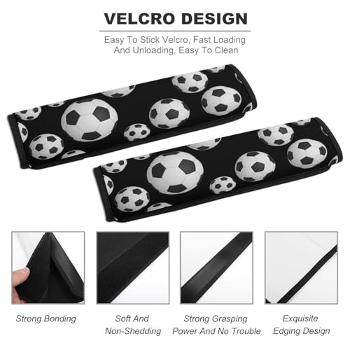 2 Pack Sport Soccer 3D Black White Car Seat Straps Shoulder Pads Universal Fit Neck Strap Covers for Adults and Children, All Vehicles, Pressure Relief - color: Pattern 996