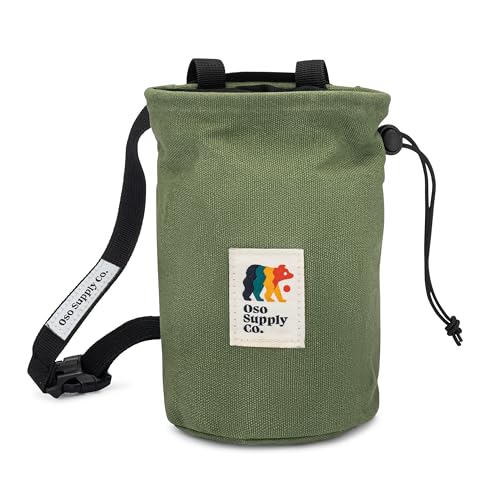 Oso Supply Co - Waxed Canvas Chalk Bag for Rock Climbing, Bouldering Chalk Bucket with Belt, Waterproof, Zippered Pocket - Perfect Rock Climbing Gear, Equipment for Indoor/Outdoors