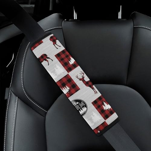 2 Pack Rustic Cabin Deer Wildlife Country Wild Animal Seat Belt Shoulder Pad Universal Soft and Comfortable Shoulder Protector for Kids, Most Cars, Pressure Relief - color: Pattern 914