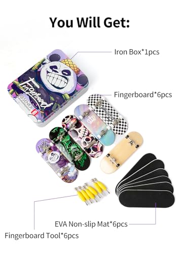 6PCS Pro 32mm Fingerboard Wooden Board Professional Mini Finger Skateboard Set of 6 - color: 6pcs