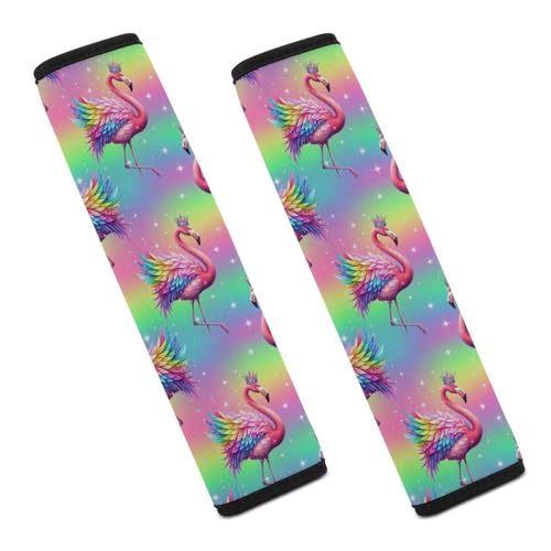Universal Fit Seat Belt Shoulder Pad for Adult Use, Most Cars, 2 Pack Flamingo Pink Rainbow Harness Pads Strap Pressure Relief - color: Pattern 767