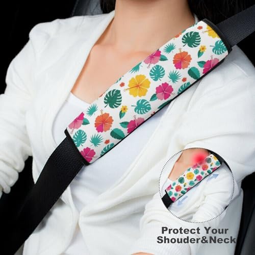 Universal Fit Seat Belt Shoulder Pad for Adult Use, Most Cars, 2 Pack Hawaiian Hibiscus Harness Pads Strap Pressure Relief - color: Pattern 1010