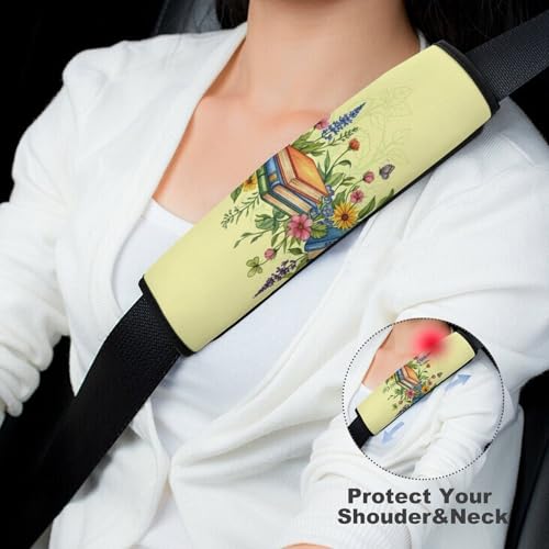 Universal Soft and Comfortable Seat Belt Cover for Adults and Children, Most Cars, 2 Pack Reading Books Flowers Seat Belt Covers Cushion Neck and Shoulder Support - color: Pattern 1018