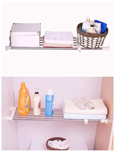 BAOYOUNI Expandable Closet Tension Shelf Rod Organizer Adjustable Storage Rack Heavy Duty Clothes Hanger Metal Space Saving Divider for Bathroom Kitchen Cupboard Wardrobe Bookshelf 32''-46'', Ivory | Adjustable Wardrobe Divider Rod，Space Saving Clothes St