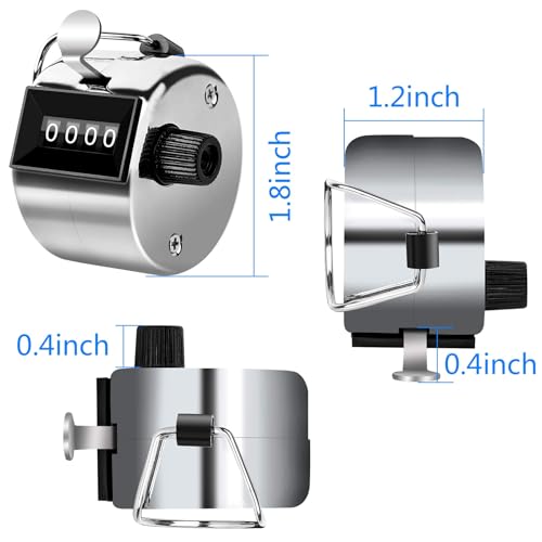 FEBSNOW 2 Pack Tally Counter Clicker 4 Digit Number for School Event | For Row Sport School Event Coaches, Mechanical 4 Digit Counting, Handheld People Clicker Counter - color: Metallic