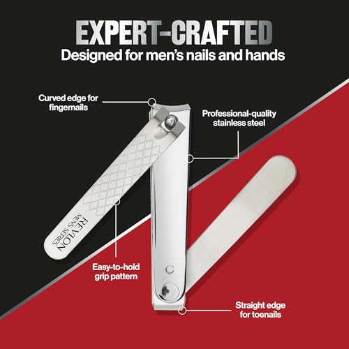 Revlon Dual-Ended Nail Clipper for Men, Straight and Curved Edges, for Fingernail and Toenail Trimming, Stainless Steel, 1 Count
