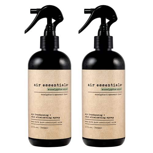 Air Essentials 12 oz Air Freshener & Odor Eliminator Spray - Neutralize Odors from Smoke, Pets, Food & Garbage in Homes, Offices & Cars - Made with Clean Essential Oils (Eucalyptus Mint, 2-Pack)