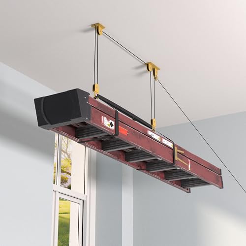TRUSOON Ladder Pulley Hoist, Self-Locking Ceiling Lift System, 10-18 ft | Self-locking mechanism, holds up to 100 lbs, fits ladders kayaks bikes & more, all hardware included, easy solo operation
