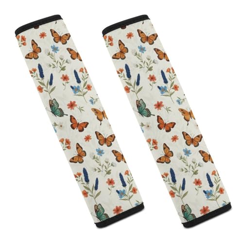 2 Piece Butterfly Flowers Colorful Butterflies Theme Car Seat Belt Pad Breathable Seat Belt Cushion for Child, Stroller Pushchair High Chair, Easy Install (No Tool) - color: Pattern 1002