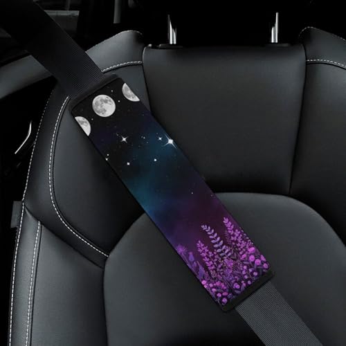 1 Pair Lavender Moon Phase Floral Seat Belt Shoulder Pad Soft Padded Seat Belt Cushion for Adult Use, Stroller Pushchair High Chair, Pressure Relief - color: Pattern 1071