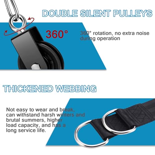 Cable Pulley System for Home Gym, Silent 360° Rotation Nylon Pulley Wheel with Detachable Traction Block LAT Pulldown & Weight Lifting Attachment for Strength Training Workouts - color: Cable Pulley Set (Pulley, 79in Cable, Strap, 2 Buckles)