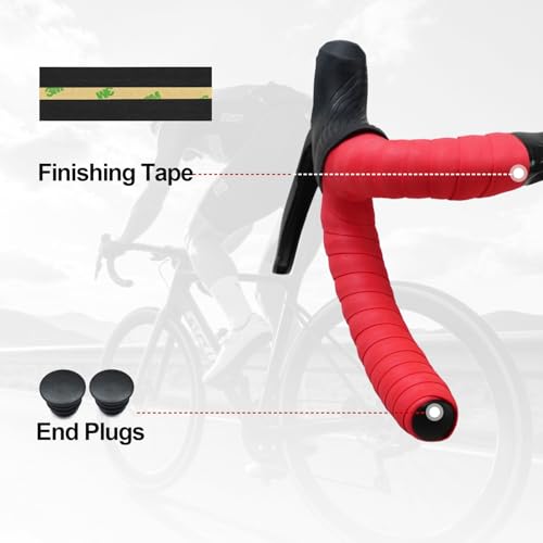 BD13 Bike Handlebar Tape, EVA Road Bike Bar Tape with Shock Absorbing Cushioning, Anti-Slip Bicycle Handlebar Wrap, Heavy-Duty Acrylic Double Sided Tape (red) - color: red