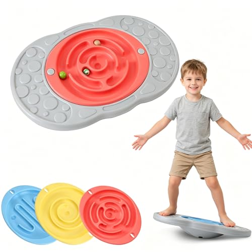 Balance Board with Maze for Kids, Labyrinth Wobble Board Rocking Seesaw Sensory Training with 2 Balls & 2 Replacement Labyrinth Disks, Non-Slip Pedals Indoor Outdoor for Boys Girls - size: Small