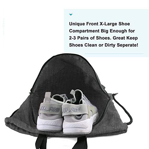BeeGreen Drawstring Backpack Bag with Shoe Compartment, X-Large Black Gym Sports String Cinch Backpack - color: Mix Black