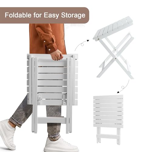 Outdoor Wooden Side Table, Folding Patio End Table, Small Square Furniture Table for Adirondack Chair, Balcony, Porch, Acacia Wood, No Assembly, White - color: S-white-1
