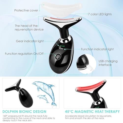 Facial Massager Red-Light-Therapy-for-Face and Neck, Face 𝖲 culpting Wand with 7 Color (Bright Black) - color: Bright Black