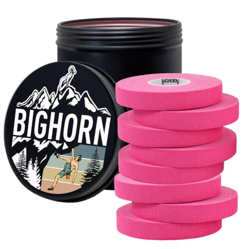 Bighorn Athletics Finger Tape, Male Climber Tin, 0.5" x 45ft, 8 Rolls, Pink | Climbing tape with retro design tape holder for tension support & bouldering. EZ tear, strong adhesive, residue-free. - color: Pink