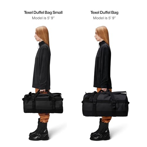 RAINS Texel Duffel Small – Waterproof Convertible Backpack, 11.4 gal | Waterproof PU duffel for women and men; 43 L convertible backpack, U-shaped zip, internal mesh pockets, padded straps - color: Black, size: Small