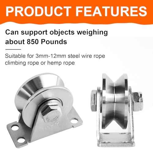 2 Pack 304 Stainless Steel V-Groove Pulley Wheel for Sliding Gate DIY Gym | Silent detachable duplex bearing pulley, with mounting screws & expansion pipes, for sliding gate, gym DIY, material handling