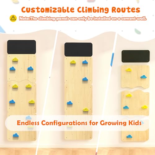 Wooden Climbing Wall for Kids, Indoor Climbing Wall Panels with 12 Rock Holds, Montessori Climbing Toy for Playroom & Home Gym, Aged 3+