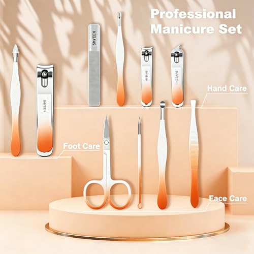 Manicure Set, 10 pcs High-Carbon Steel Nail Clippers Set, Portable Mini Manicure and Pedicure Kit, Travel Grooming Nail Kit with Leather Bag for Men and Women - color: Orange