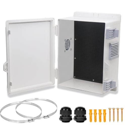 Electrical Junction Box, Outdoor Water Resistant Nema Enclosure, Ventilated ABS Plastic WiFi Project Box with Internal Mounting Panel & Hinged Cover 9.2" Lx 7" Wx 4.6" H - size: 9.2"L x 7"W x 4.6"H