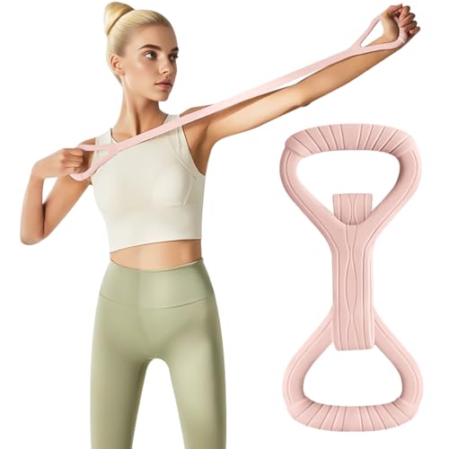 Figure 8 Fitness Band with Handle,Exercise for Arm & Shoulder,Yoga,Stretch | Non-Slip Ropes ,Elastic Bandsfor Women,Back Training Exercise Equipment - color: pink