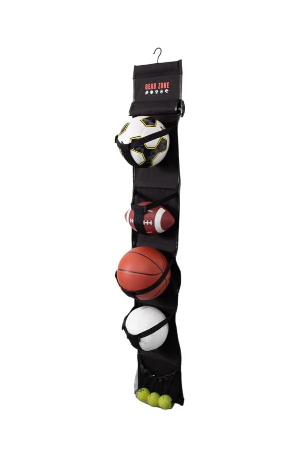 Hanging Sports Equipment Organizer | Multi-Purpose | Garage Sports Ball Storage | For Basketball Football Volleyball Tennis Soccer Biking | Toy Storage | Includes Hook & Pump