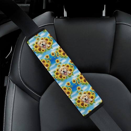 2 Pack Cute Golden Retriever Funny Dog Sunflowers Seat Belt Shoulder Pad Universal Soft and Comfortable Seat Belt Covers Cushion for Kids, Most Cars, Comfortable Driving - color: Pattern 166