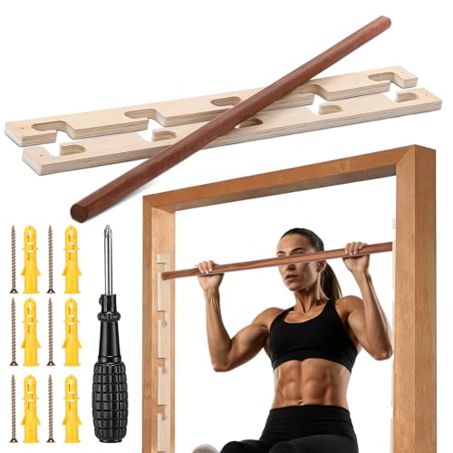 Leinuosen Doorway Pull-up Bar Sets Adjustable 5 Levels Wooden Doorway Pull-up Bar and 2 Door Frame with 6 Sets of Screw-in Heavy-duty Door-mounts to Fits 118cm - size: 100kg Load Capacity, style: No Locks