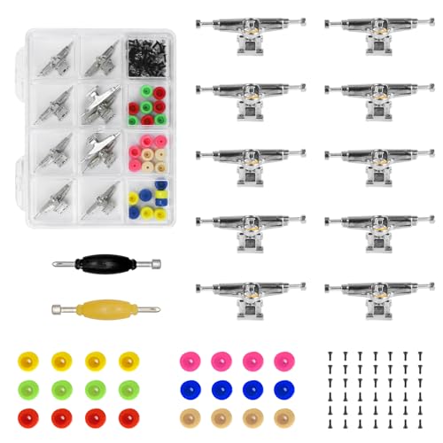 101PCS 33MM Ultra-Professional Extended Fingerboard Trucks & Multicolor Bearingless Wheels & Black Screws & Nuts & Spanner Tool Parts Kit Case for Fingerboard Skateboard Wooden Deck