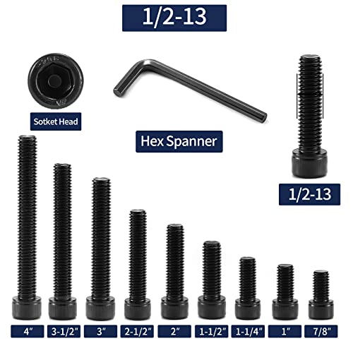 1/2-13 x 1-1/4" Socket Head Cap Screws Bolts, 20Pcs 304 Stainless Steel 18-8, Allen Socket Hex Drive, Full Thread, Black Oxide by SG TZH(with Hex Spanner) - size: 1/2-13 x 1-1/4"