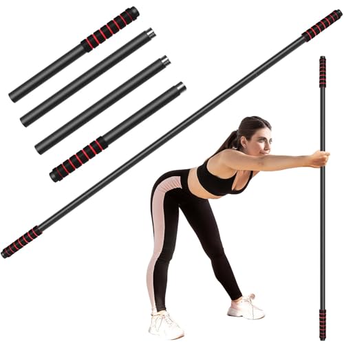 Yoga Stick Sturdy Steel, 5 Ft Adjustable Stretching Stick for Mobility, Flexibility and Balance, Versatile Exercise Stick with Non-Slip Ends and Foam Handles for Fitness, and Posture - color: Black
