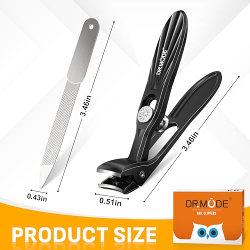 DRMODE Nail Clippers for Men Thick Nails, Angled Head Toe Nail Clippers for Thick Nails for Seniors, Wide Jaw Opening Toenail Clippers Heavy Duty Fingernail Clipper with Catcher Long Handle - Black
