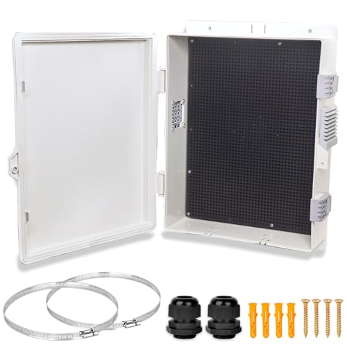 Electrical Junction Box, Outdoor Water Resistant Nema Enclosure, Ventilated ABS Plastic WiFi Project Box with Internal Mounting Panel & Hinged Cover 13" Lx 9.2" Wx 3.7" H - size: 13"L x 9.2"W x 3.7"H