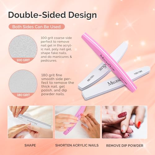 MelodySusie 9Pcs Nail Buffers Set,Nail Files and Buffers,100/180 Grit, Diamond Nail Buffer, Professional Nail Care Tools Kit for Home Use,Salon - size: 9PCS