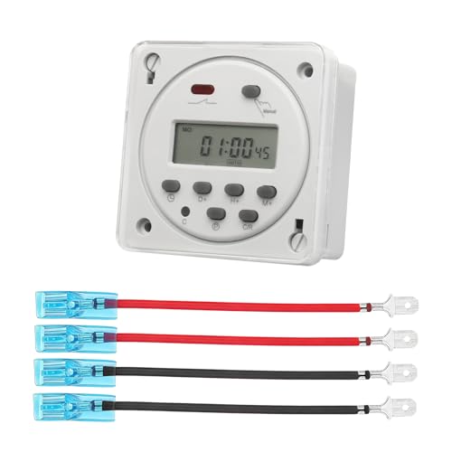 Baomain Time Switch Relay with 4 x Terminal Cable & Waterproof Cover,Digital LCD Programmable Timer,12V DC/AC Input,200-250V 16A Output,28 Programs Daily/Weekly Schedule,CN101A - size: Timer with Terminal Cable & Cover