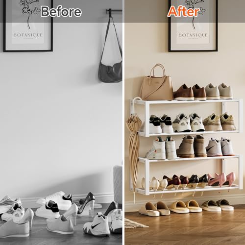 Homeiju Hanging Shoe Organizer,2 Pack Wall Mounted Shoe Rack Holds 12 Pairs,Space Saving Metal Wall Shoe Rack,Hanging Shoe Rack Shoe Holder for Small Space,Entryway,Closet,RV,Camper (White - color: White
