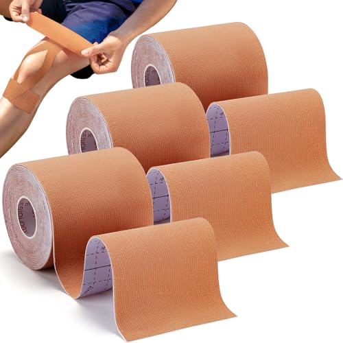 3 Rolls Kinesiology Tape, Waterproof, 3in x 5.5yd, Beige | Waterproof & Sweat-Resistant, Breathable Latex-Free Cotton, For Shoulder, Knee, Fit Sports, Workouts & Active Training - color: Beige 3in