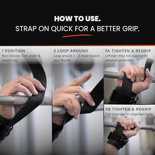 Gym Lifting Straps with D Rings, Anti-Slip, Thick Padded Lifting Wrist Straps for Weightlifting for Cable Machines, Deadlifts, & Gym Training, Black